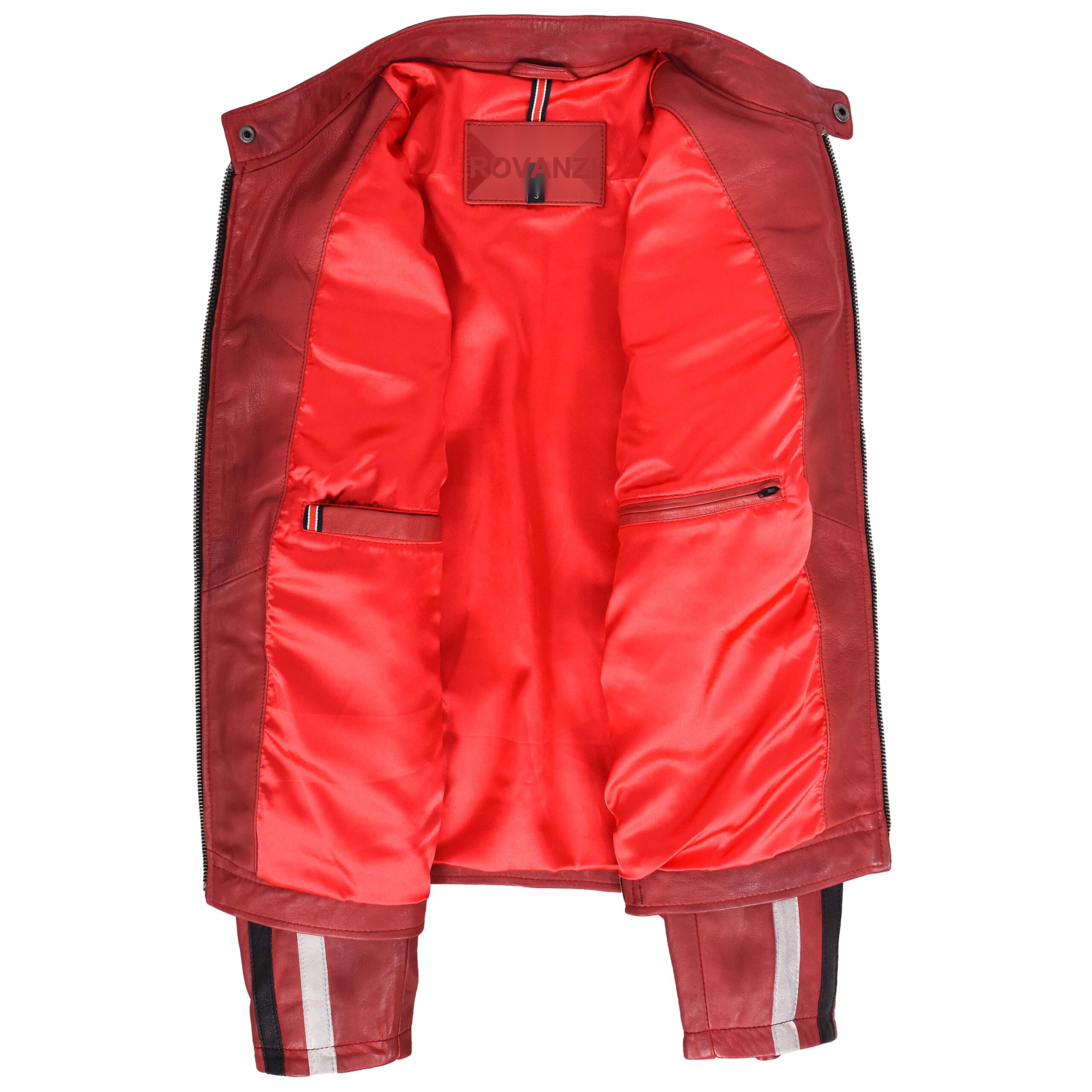 BUNERI Blouson Biker en Cuir Rouge pour Homme avec Logos Motorsport – Image 8
