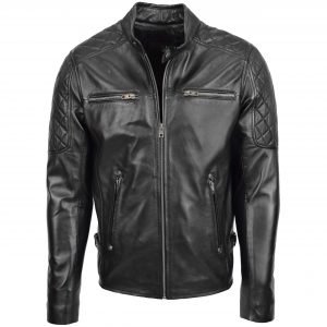 BUNERI Veste Homme Cuir Style Biker avec Detail Matelasse Noir