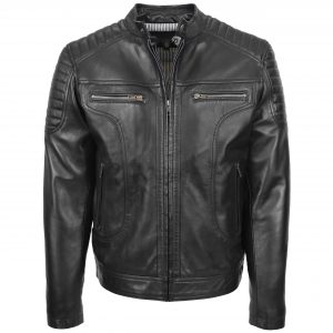 BUNERI Veste Biker en Cuir Style Zip pour Homme Noir