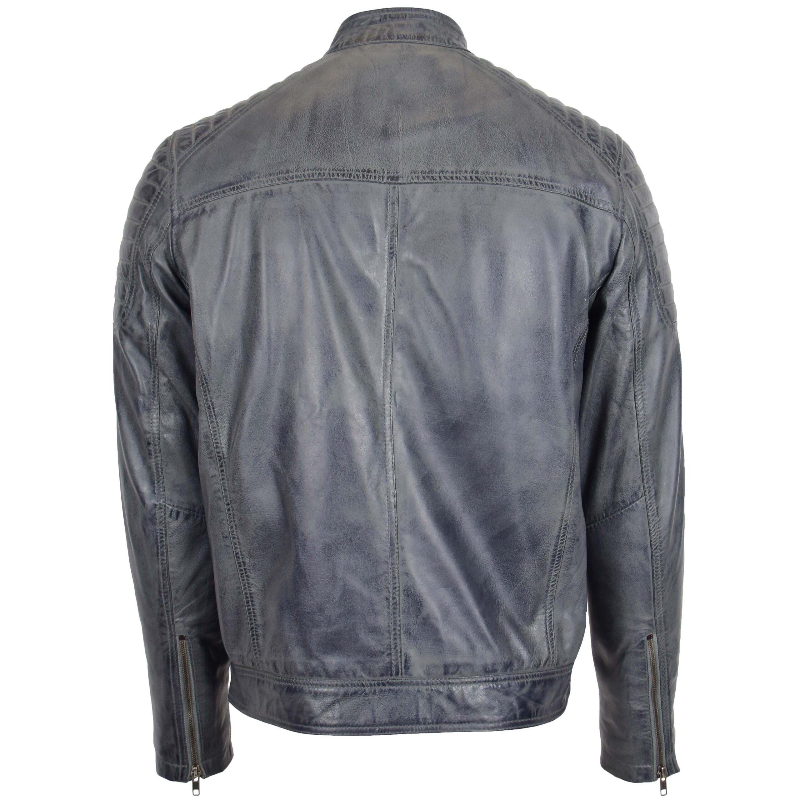 BUNERI Veste Biker en Cuir Style Zip pour Homme Gris Bicolore – Image 2