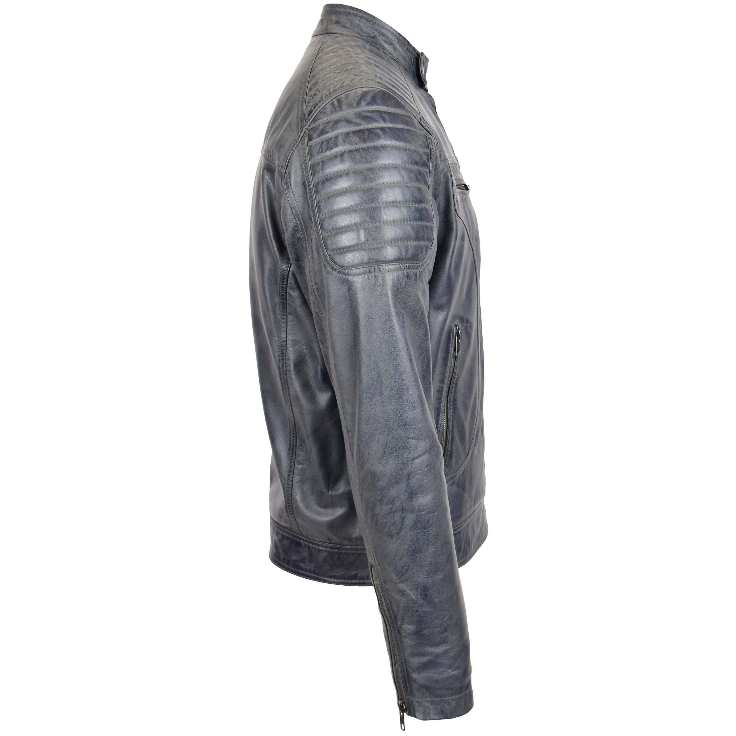 BUNERI Veste Biker en Cuir Style Zip pour Homme Gris Bicolore – Image 5