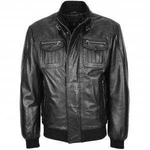 BUNERI Veste Homme Cuir Bomber Blouson de Vol Noire