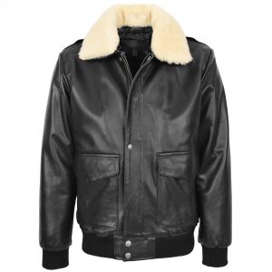 BUNERI Veste Homme Cuir Bomber G-1 Style Aviateur Noire