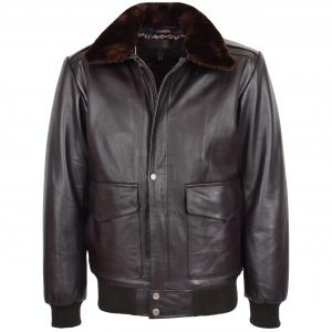 BUNERI Blouson Bomber en Cuir G-1 Style Aviateur pour Homme Brun
