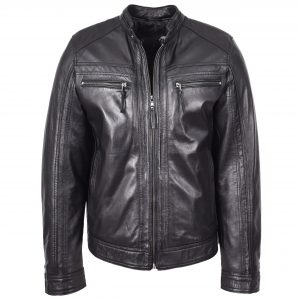 BUNERI Blouson Café Racer en Cuir Noir pour Homme II