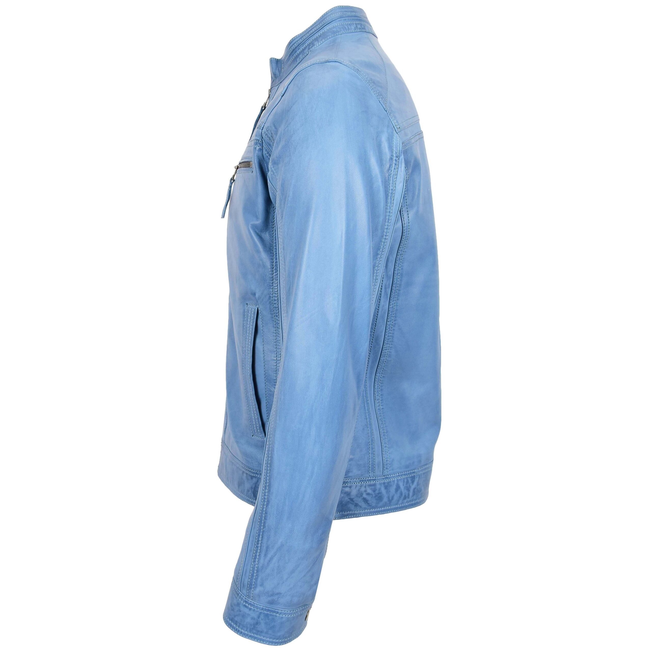 BUNERI Veste Café Racer en Cuir Bleu Ciel pour Homme – Image 5