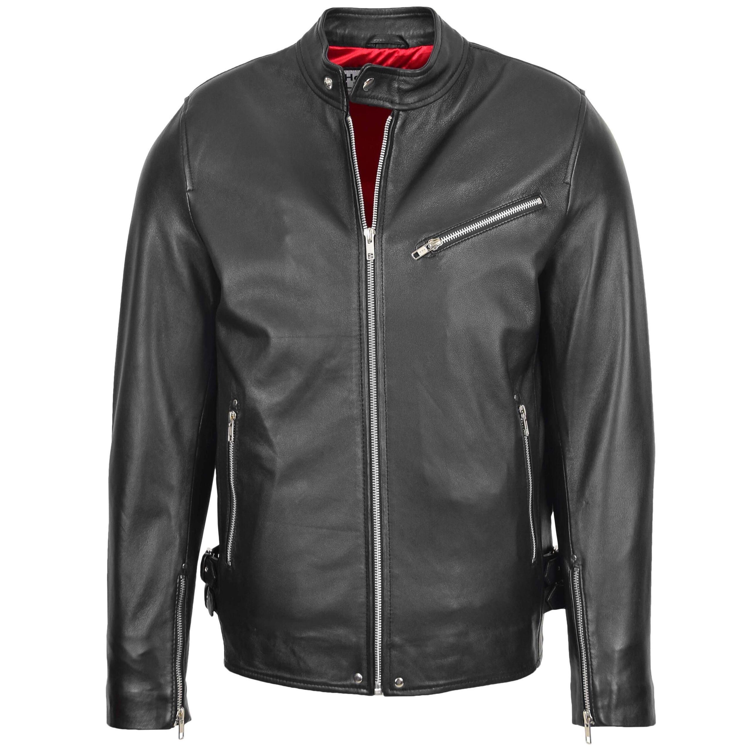 BUNERI Veste Biker Café Racer Casual en Cuir Noir pour Homme