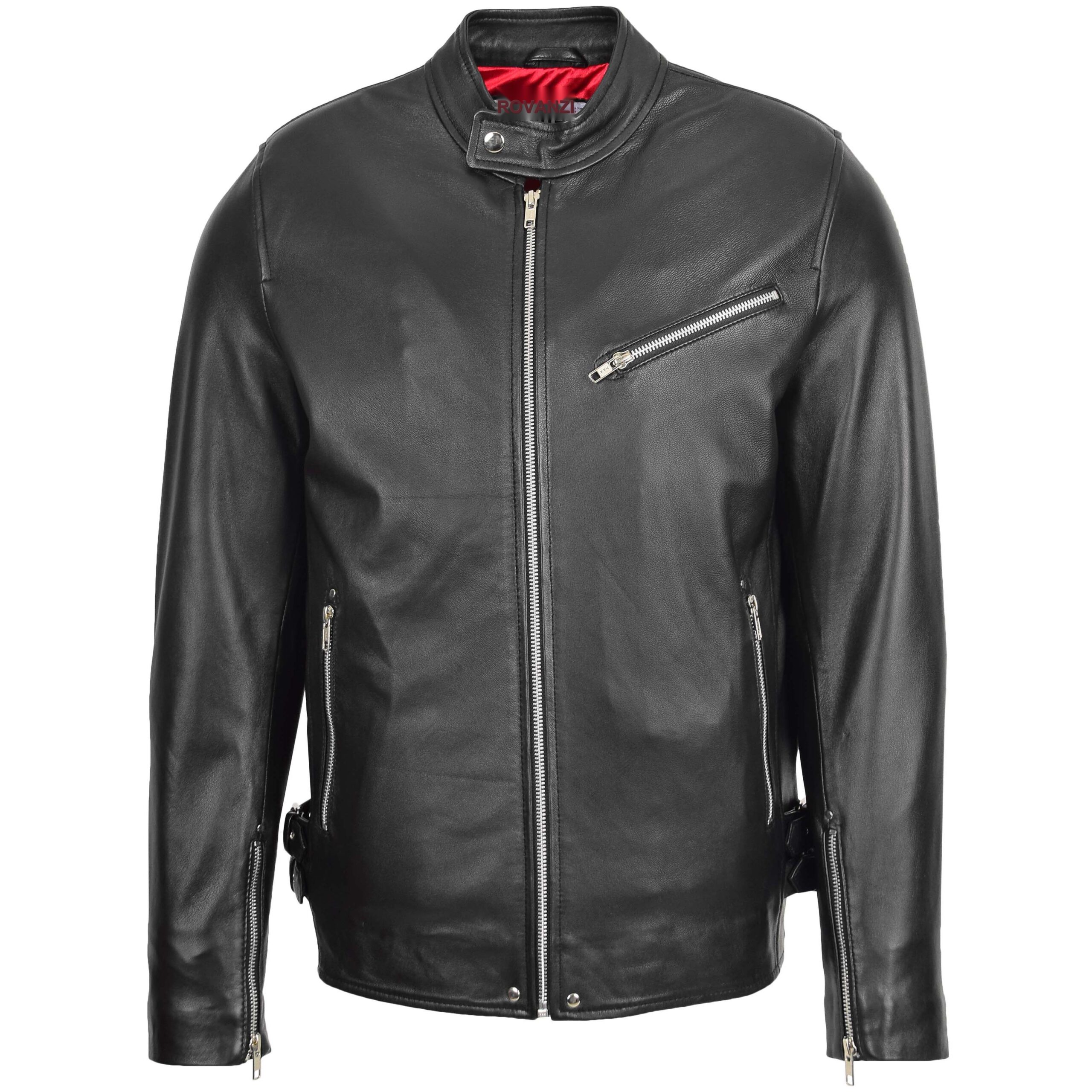 BUNERI Veste Biker Café Racer Casual en Cuir Noir pour Homme – Image 3