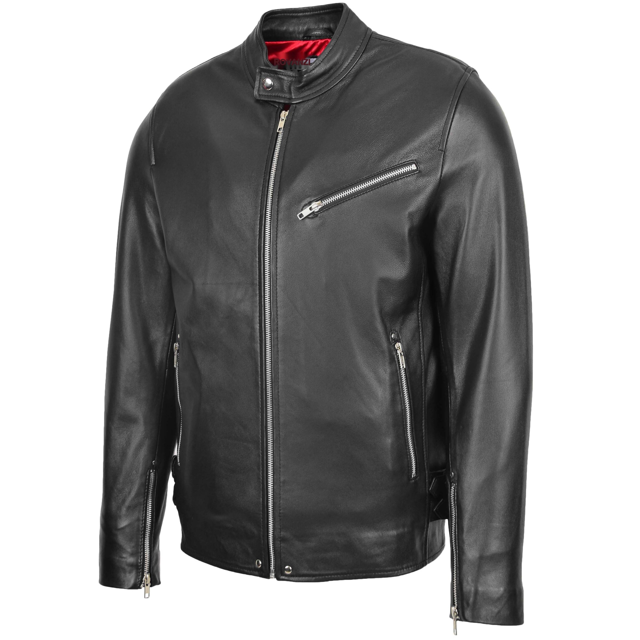BUNERI Veste Biker Café Racer Casual en Cuir Noir pour Homme – Image 4
