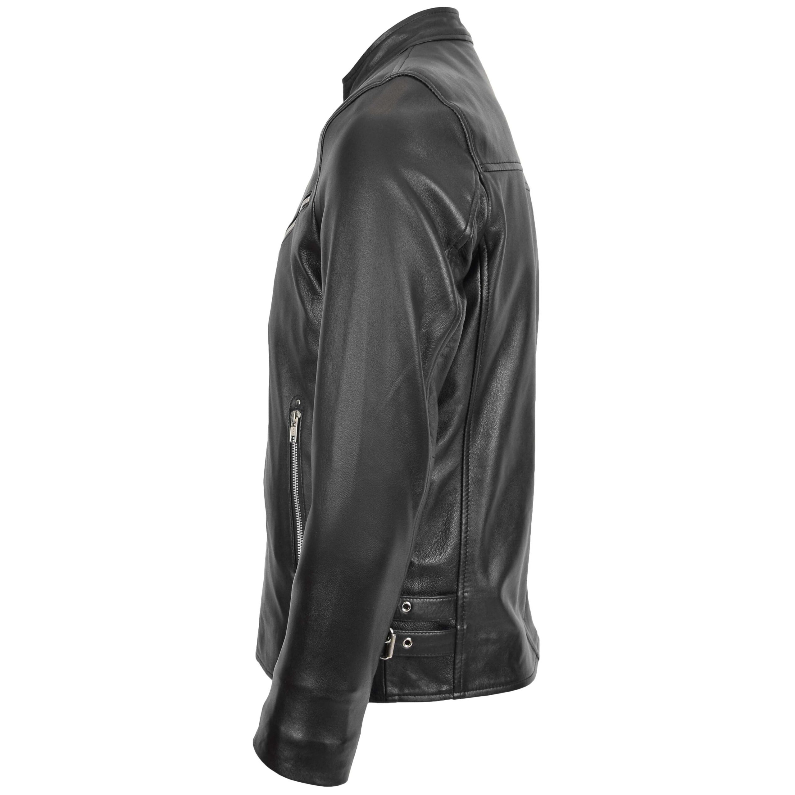 BUNERI Veste Biker Café Racer Casual en Cuir Noir pour Homme – Image 5