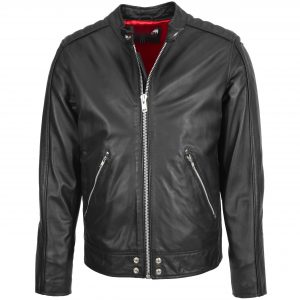 BUNERI Veste Biker en Cuir Casual Fashion pour Homme Noir