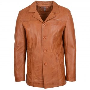 BUNERI Veste Homme Cuir Classique Reefer Marron Clair