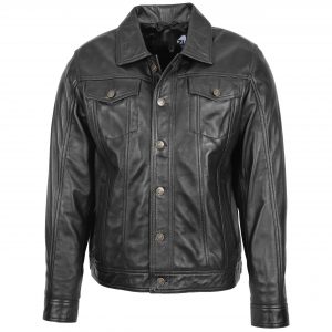 BUNERI Veste Casual Lee Rider en Cuir Noir pour Homme
