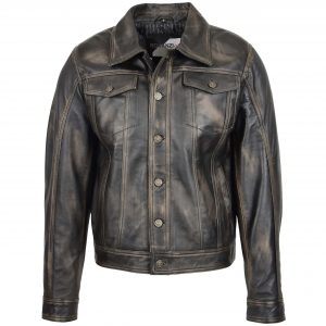 BUNERI Veste Homme Cuir Lee Rider Style Casual Noir Bicolore