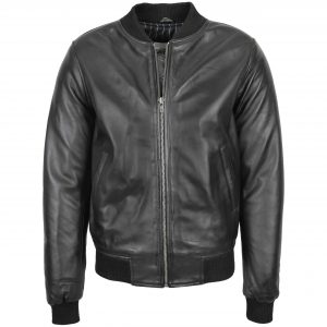 BUNERI Blouson Bomber MA-1 en Cuir Noir pour Homme