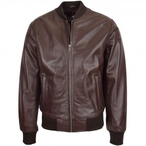 BUNERI Blouson Bomber MA-1 en Cuir Marron pour Homme