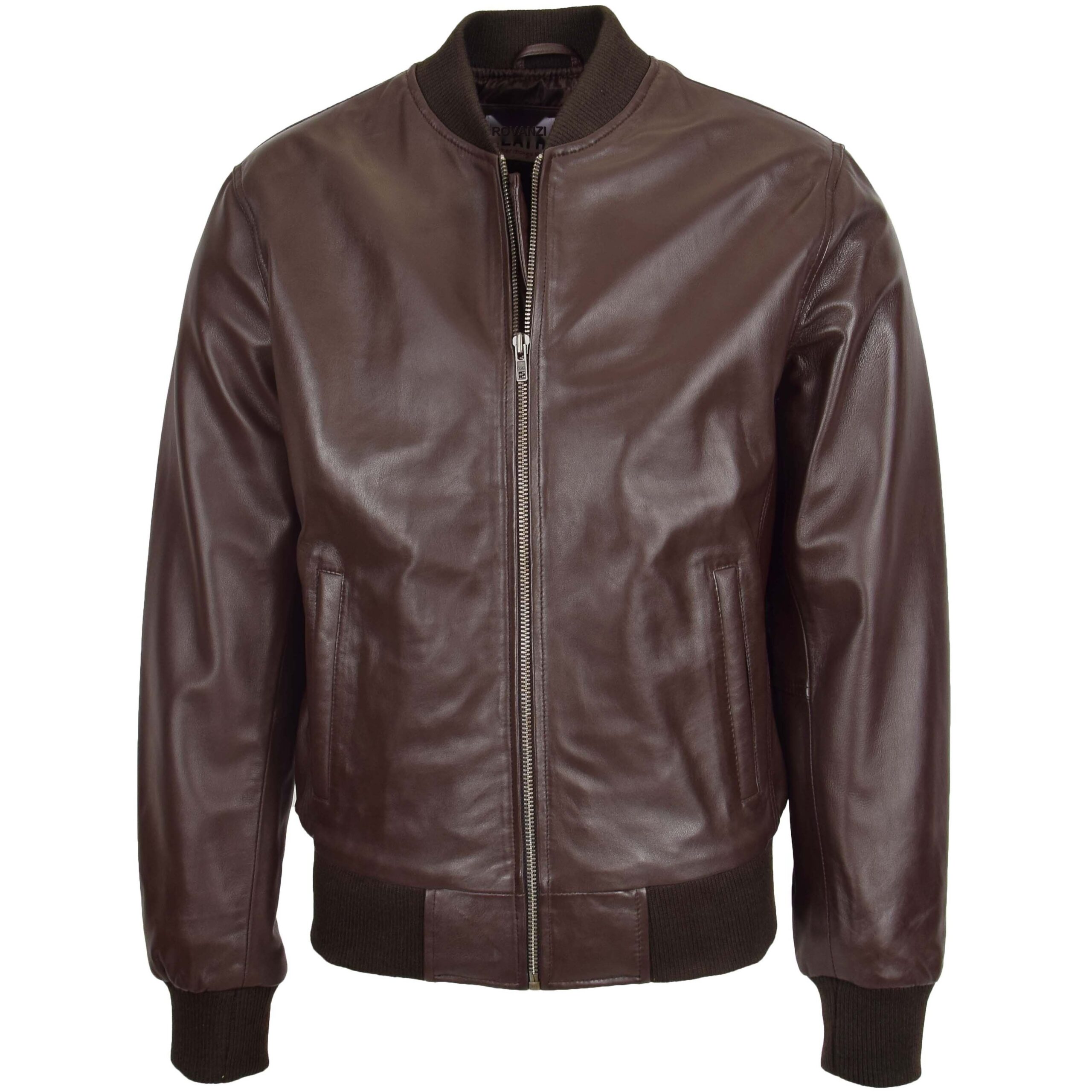 BUNERI Blouson Bomber MA-1 en Cuir Marron pour Homme