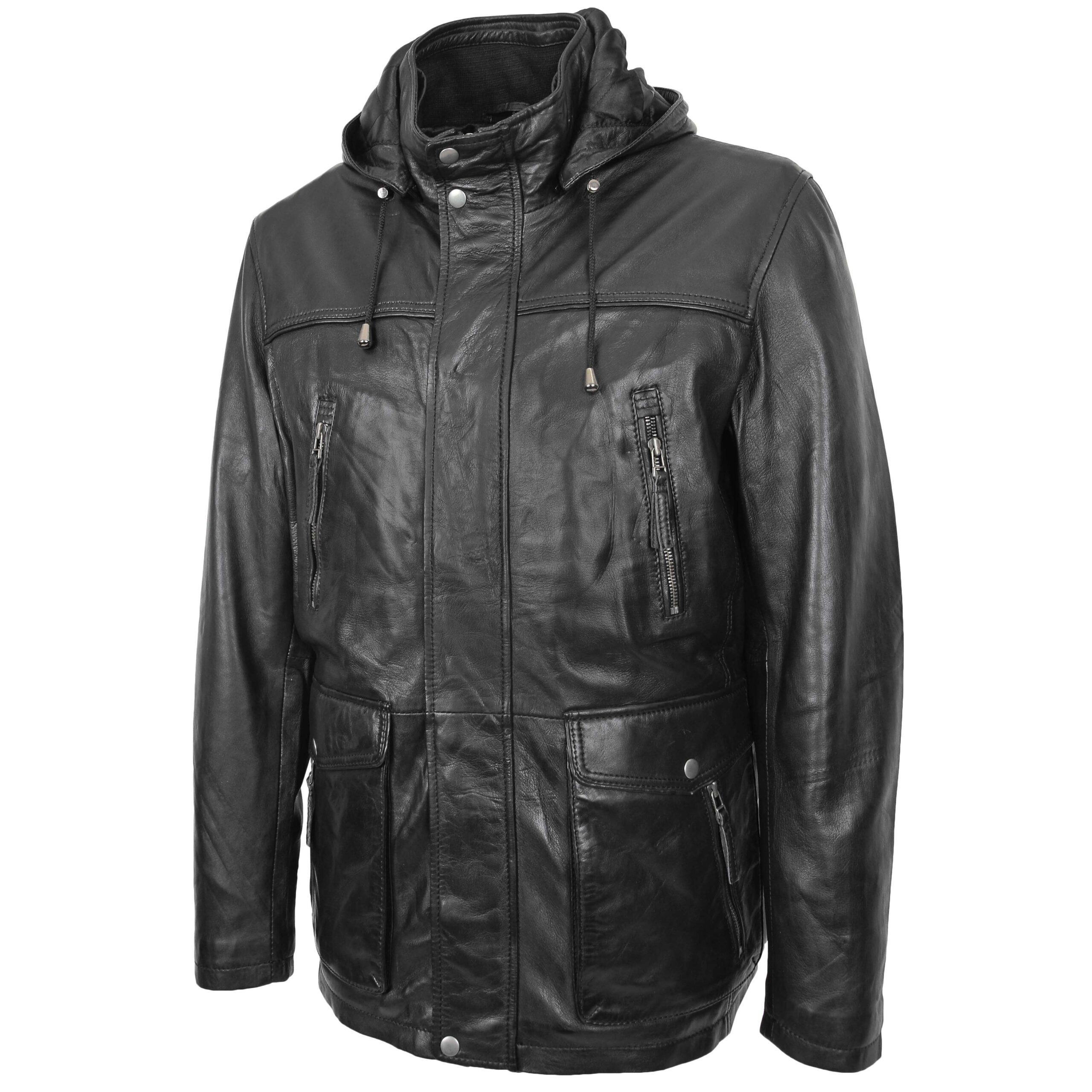 BUNERI Cuir Logan Noir Capuche Amovible Homme – Image 4