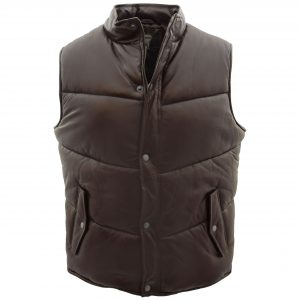 BUNERI Gilet Homme Cuir Puffer Body Warmer Marron