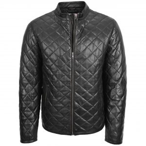 BUNERI Blouson Anorak en Cuir Noir Matelassé pour Homme