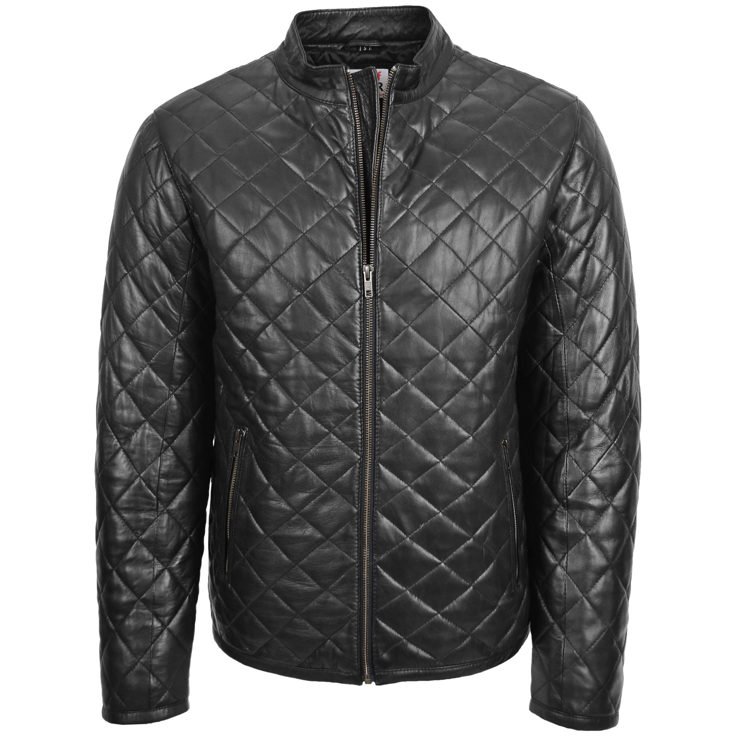 BUNERI Blouson Anorak en Cuir Noir Matelassé pour Homme