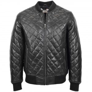 BUNERI Blouson Homme Cuir Matelasse Bomber Noir