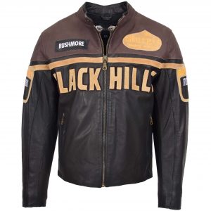BUNERI Black Hills Blouson en Cuir pour Homme Marron avec Badges de Course