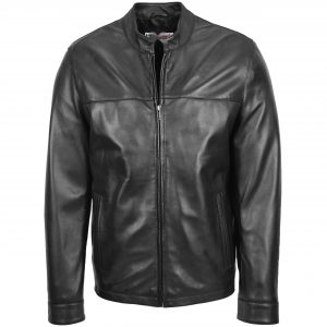 BUNERI Veste en Cuir Col Montant pour Homme Noir