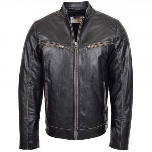 BUNERI Veste Biker en Cuir Vintage pour Homme Brun Foncé