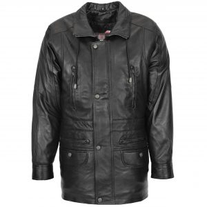 BUNERI Manteau Homme Cuir Hiver Voiture Longueur Hanche Noir