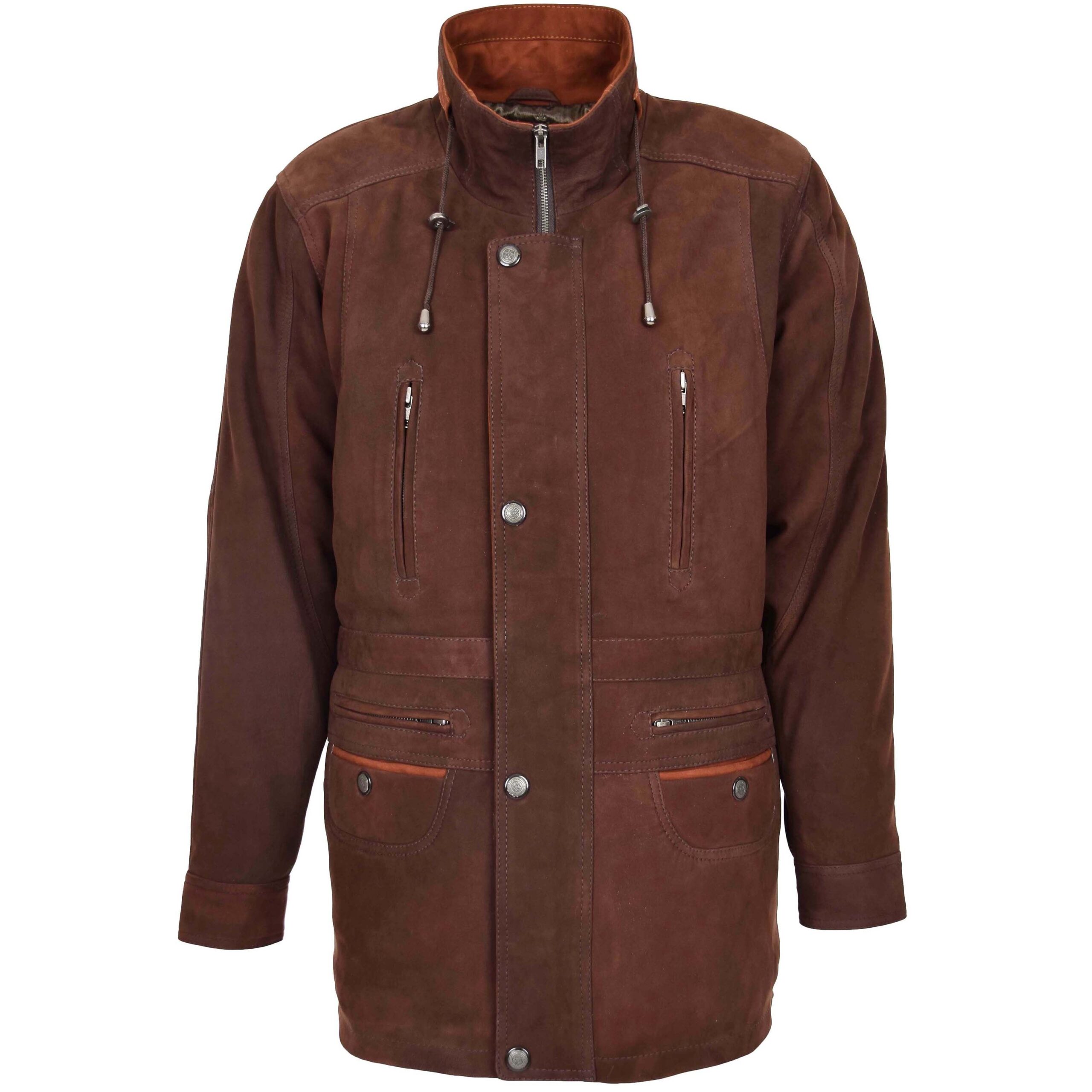 BUNERI Manteau Voiture en Cuir pour Homme Mi-Hanches Brun Nubuck – Image 3