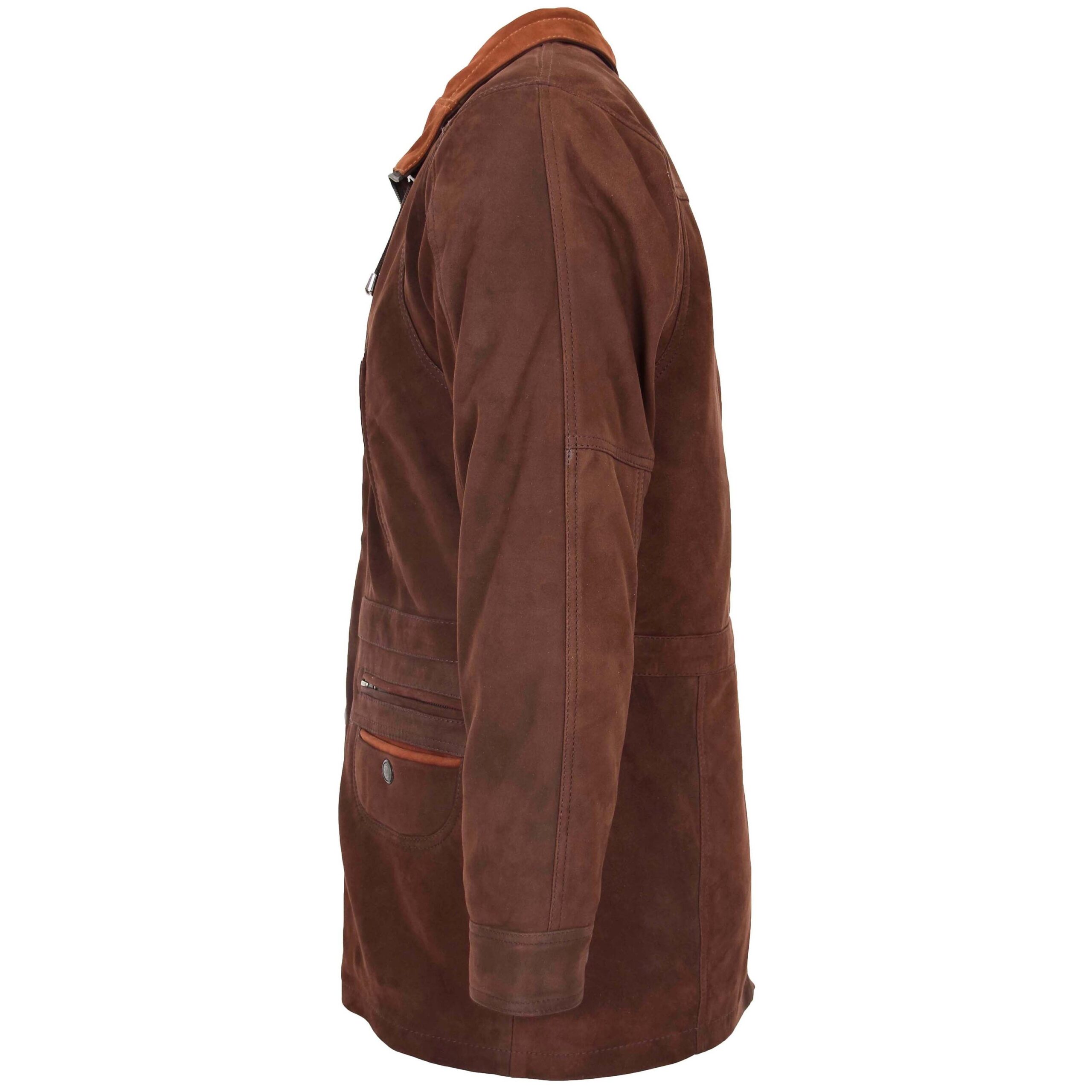 BUNERI Manteau Voiture en Cuir pour Homme Mi-Hanches Brun Nubuck – Image 5