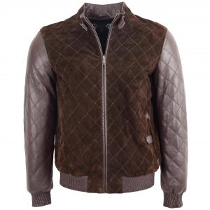 BUNERI Blouson Bomber Varsity en Cuir et Daim Marron pour Homme