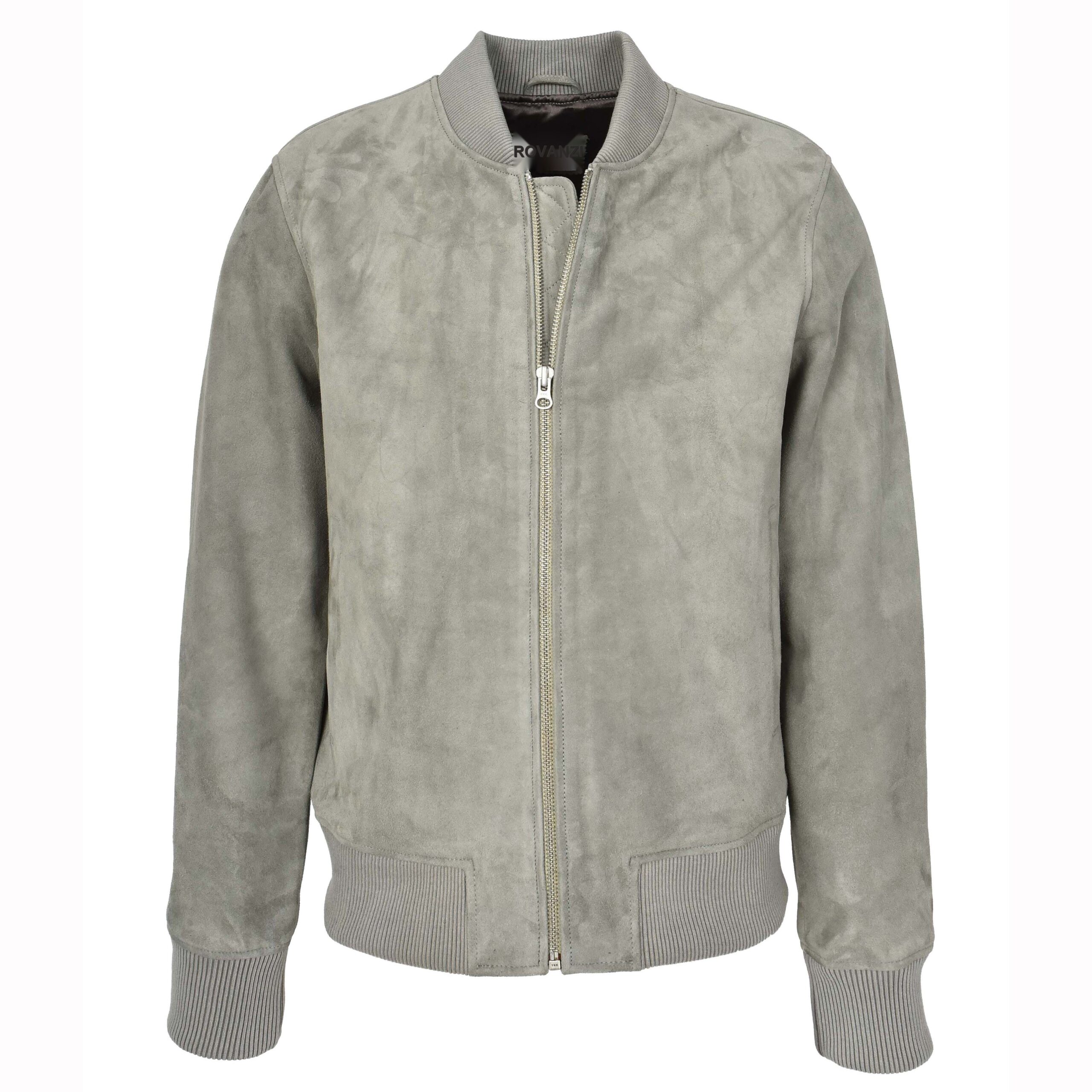 BUNERI Blouson Bomber MA-1 Varsity en Daim de Chèvre Véritable Gris pour Homme