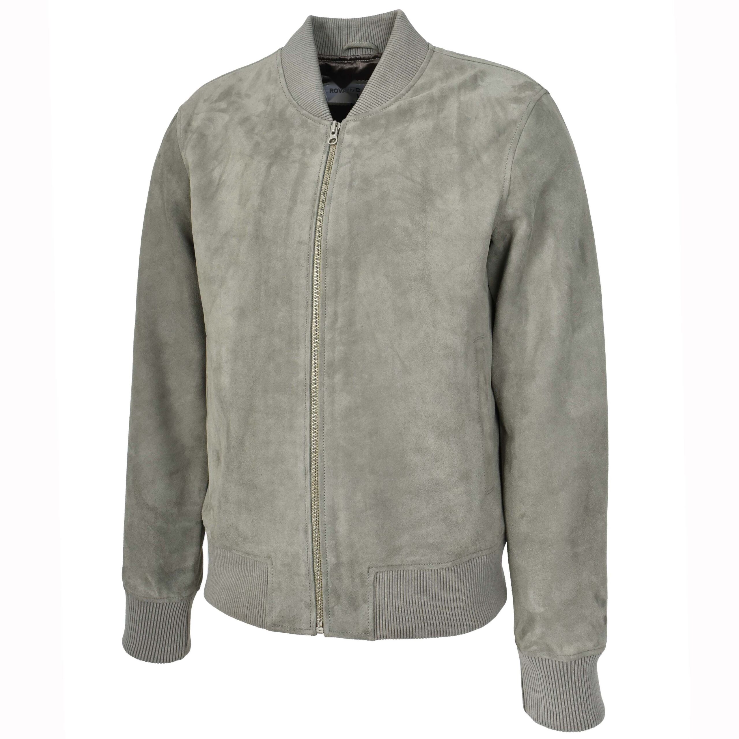 BUNERI Blouson Bomber MA-1 Varsity en Daim de Chèvre Véritable Gris pour Homme – Image 4