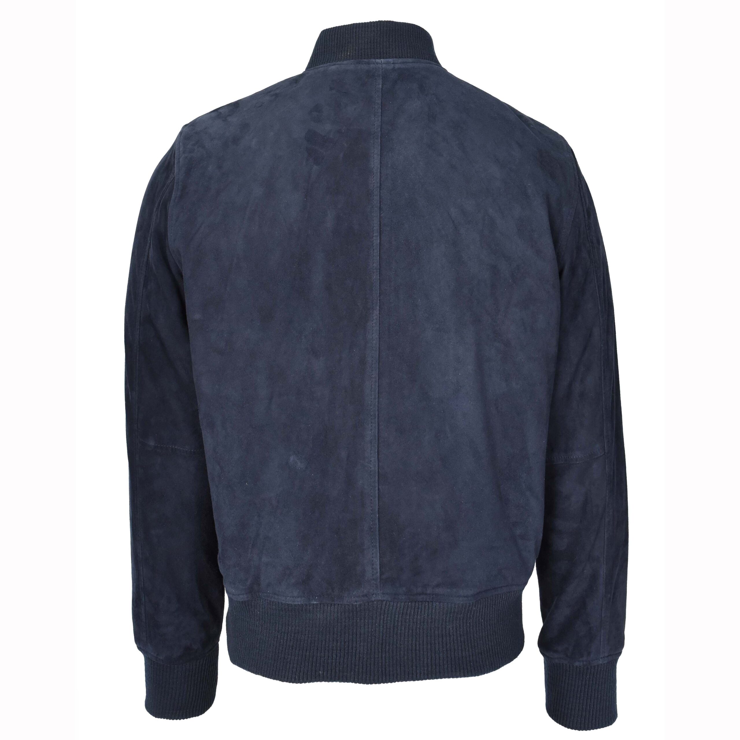 BUNERI Veste Homme Vrai Daim de Chevre Bomber MA-1 Design Varsity Bleu Marine – Image 2