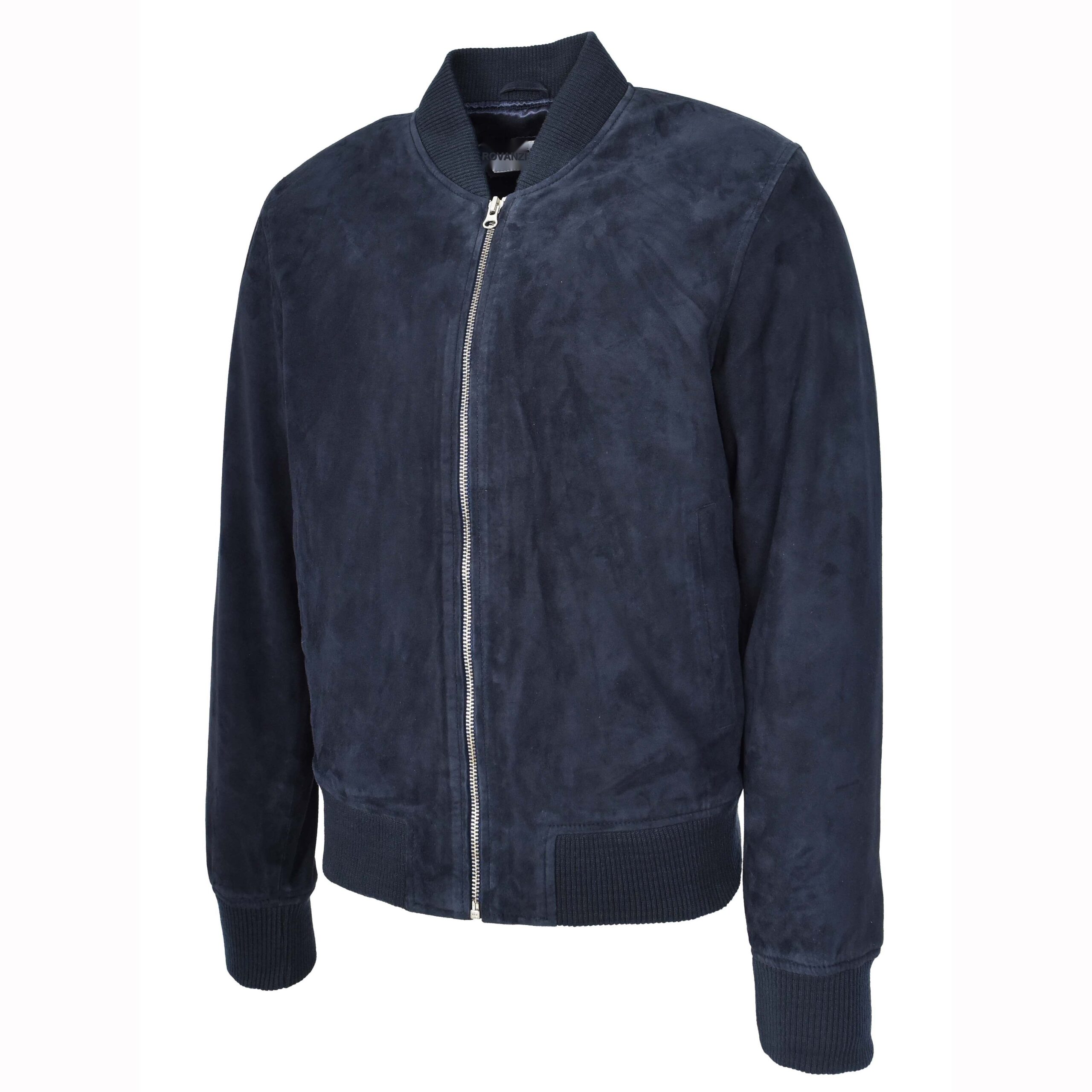 BUNERI Veste Homme Vrai Daim de Chevre Bomber MA-1 Design Varsity Bleu Marine – Image 3