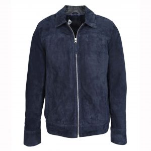 BUNERI Veste en Daim de Chèvre Véritable Marine Style Boîte Zip Classique pour Homme