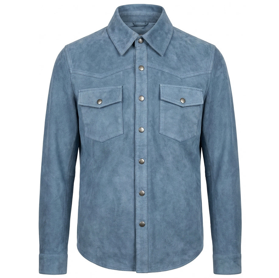BUNERI Veste Trucker Western en Daim de Chèvre Véritable Bleu Denim pour Homme – Image 5