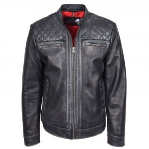 BUNERI Veste Biker Homme Cuir Veritable Style Cafe Racer Noir