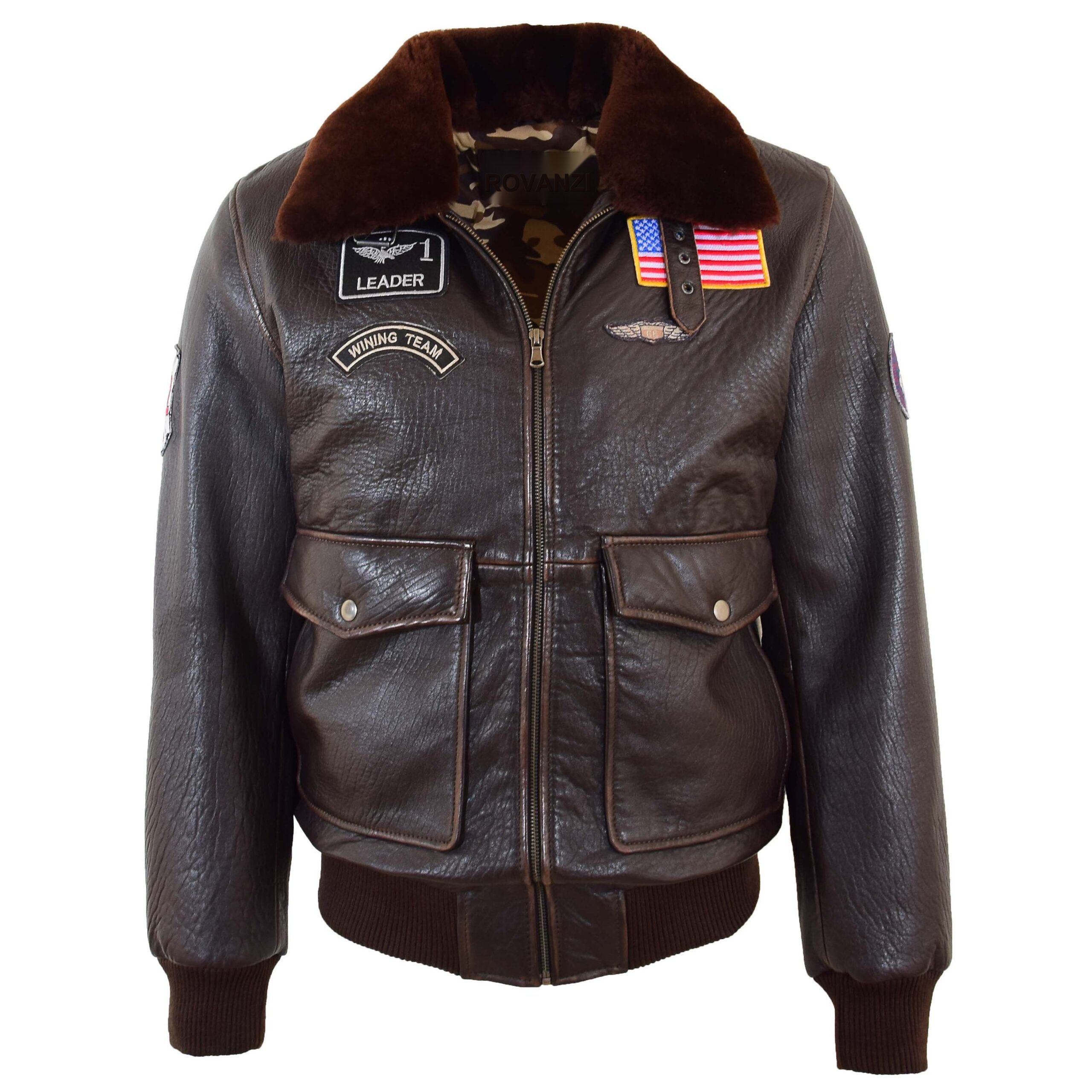 BUNERI G-1 Cuir Finch Marron Insignes Aviation