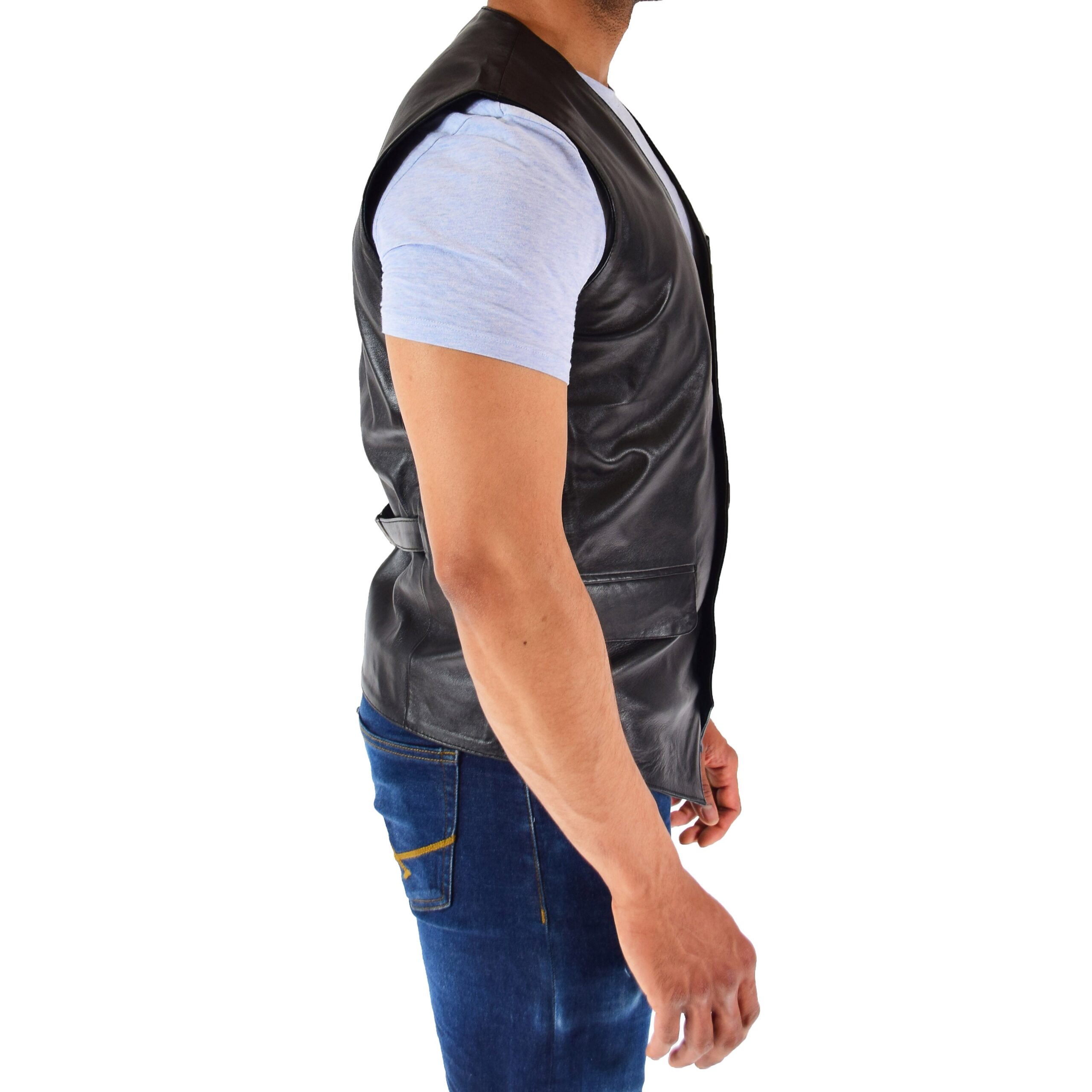 BUNERI Gilet en Cuir Véritable pour Homme Noir – Image 3