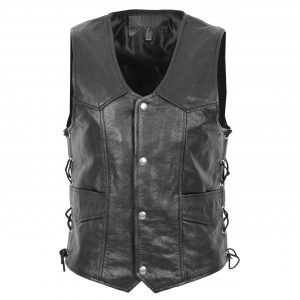 BUNERI Gilet en Cuir Véritable pour Homme avec Franges Latérales Noir
