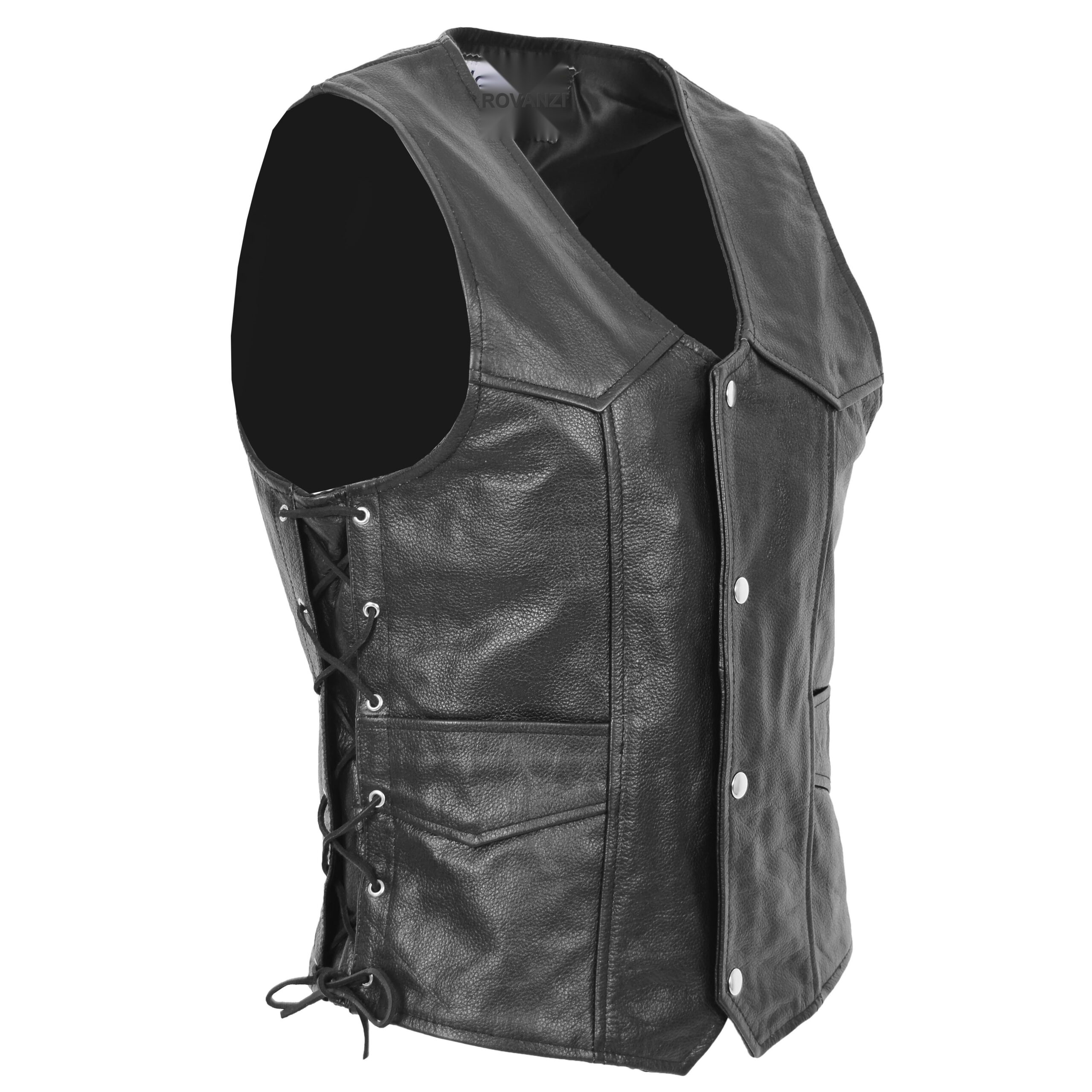 BUNERI Gilet en Cuir Véritable pour Homme avec Franges Latérales Noir – Image 3
