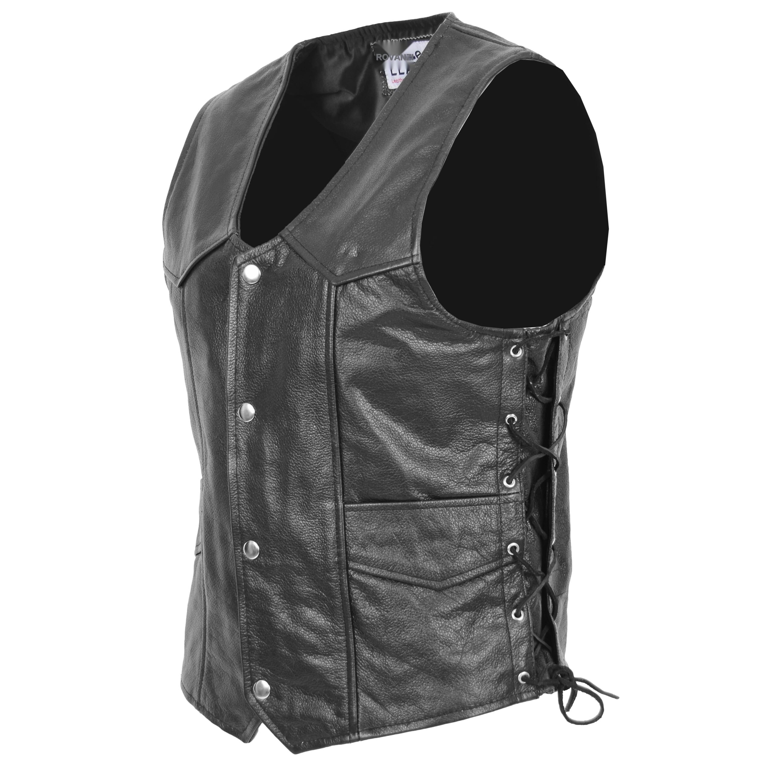 BUNERI Gilet en Cuir Véritable pour Homme avec Franges Latérales Noir – Image 4