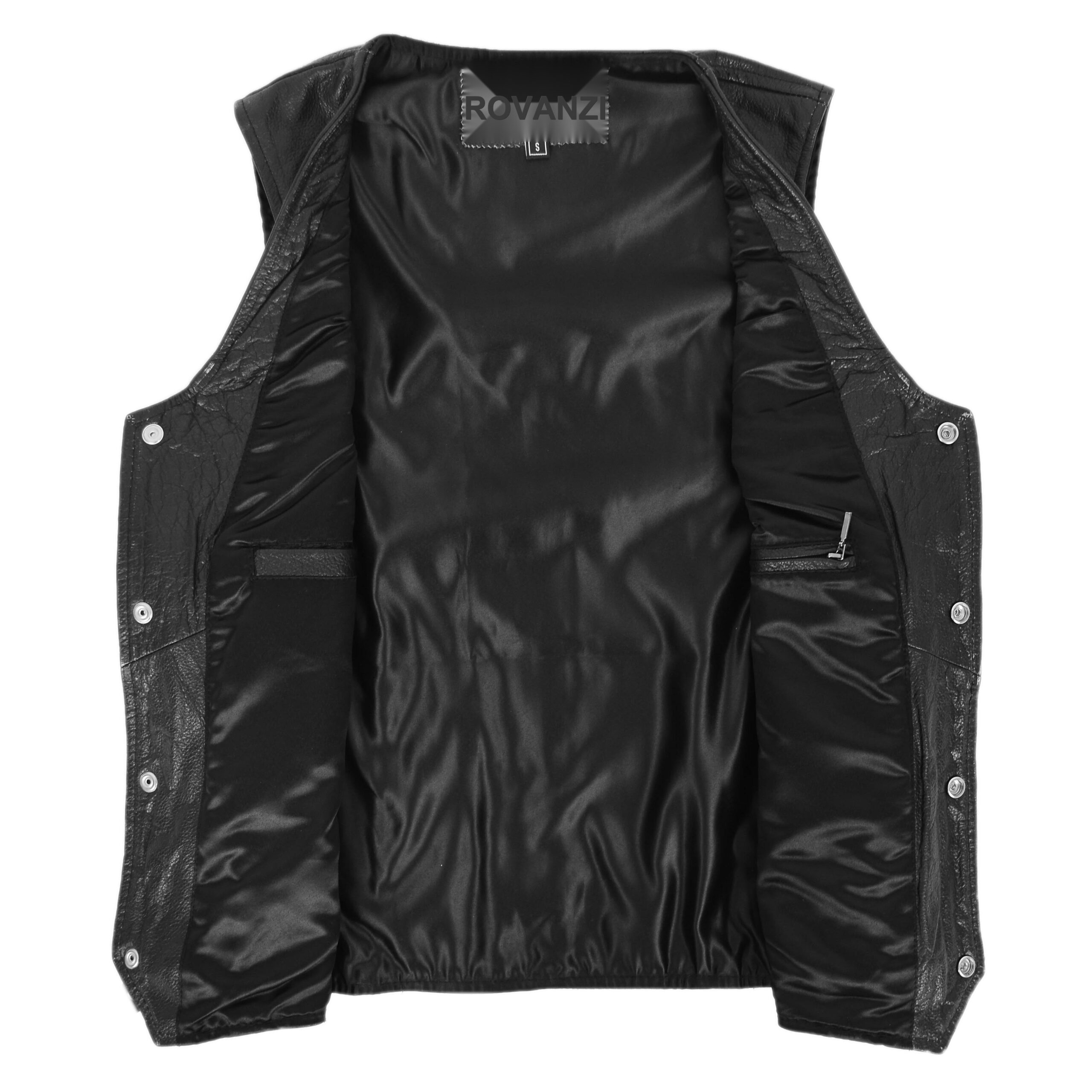 BUNERI Gilet en Cuir Véritable pour Homme avec Franges Latérales Noir – Image 6