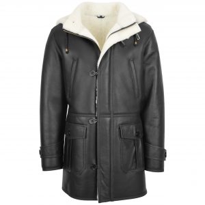 BUNERI Duffle Mouton Vincent Noir Blanc à Capuche