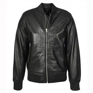 BUNERI Veste Homme Vrai Cuir Souple Bomber MA-1 Style Varsity Noir