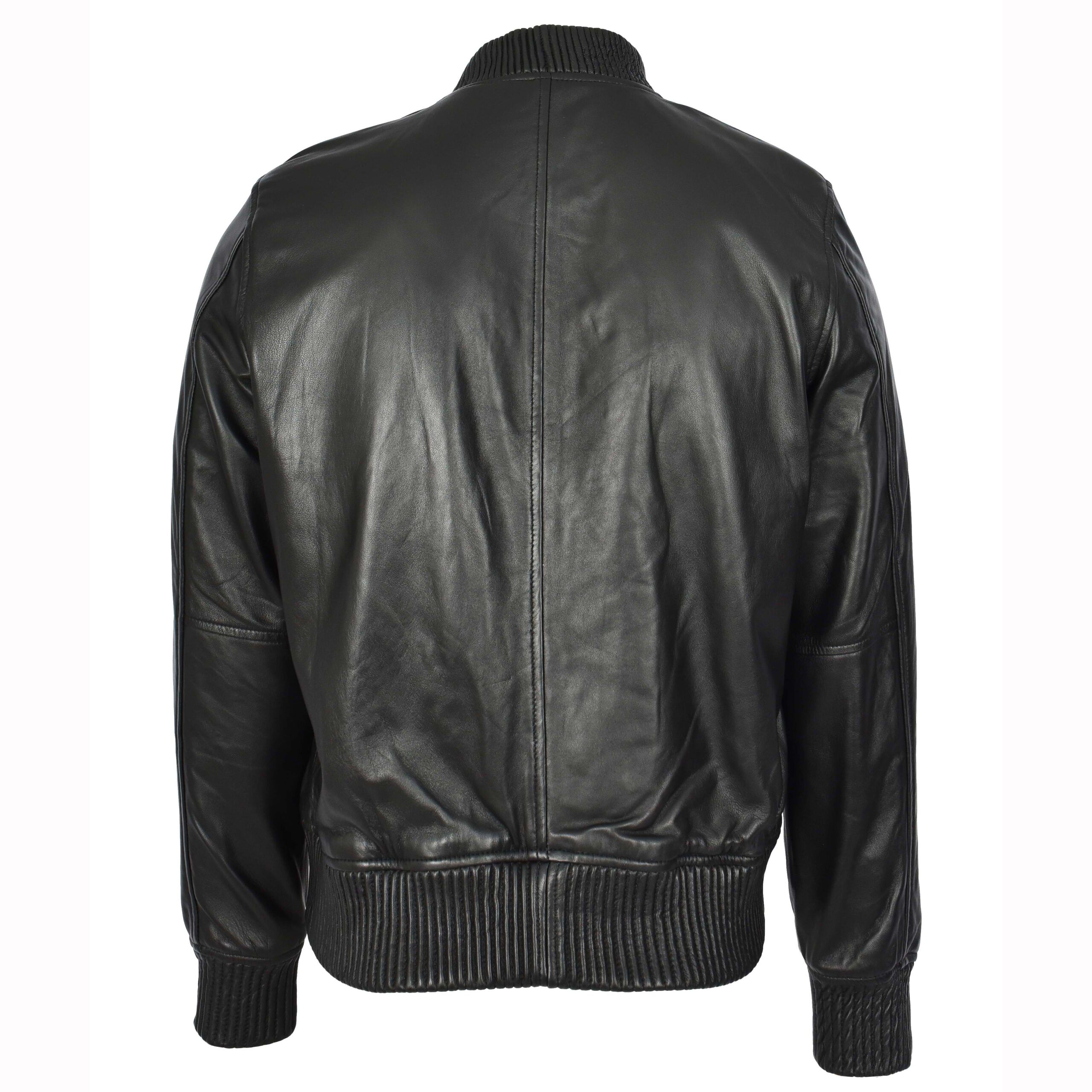 BUNERI Veste Homme Vrai Cuir Souple Bomber MA-1 Style Varsity Noir – Image 2