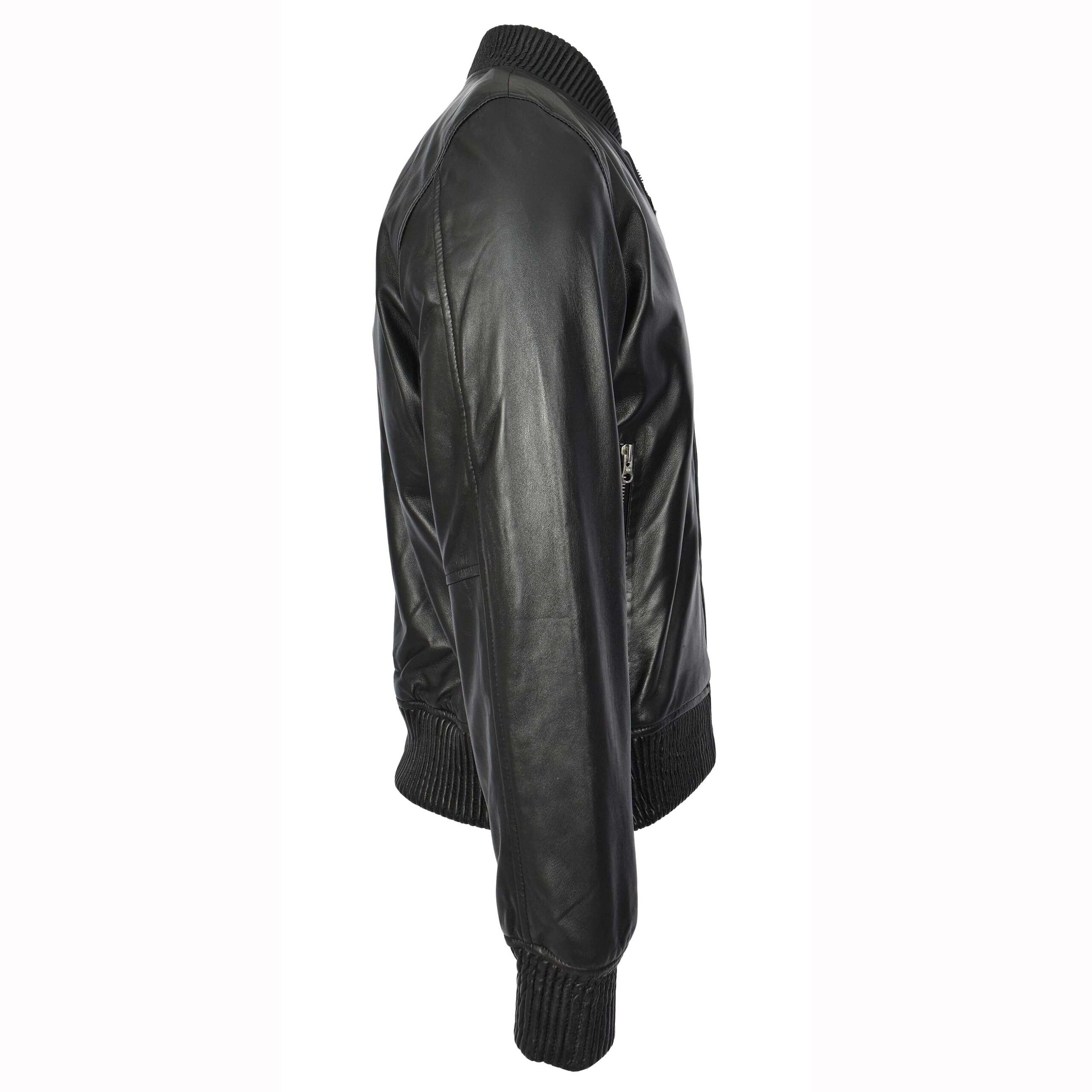 BUNERI Veste Homme Vrai Cuir Souple Bomber MA-1 Style Varsity Noir – Image 3